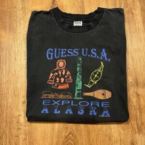 Vintage Guess USA Shirt Mens XL 90s Explore Alaska Nature Georges Marciano Black
